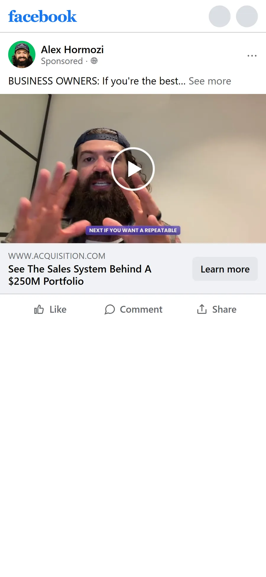 Acquisition.com — Sales Workshop video ad (mobile)