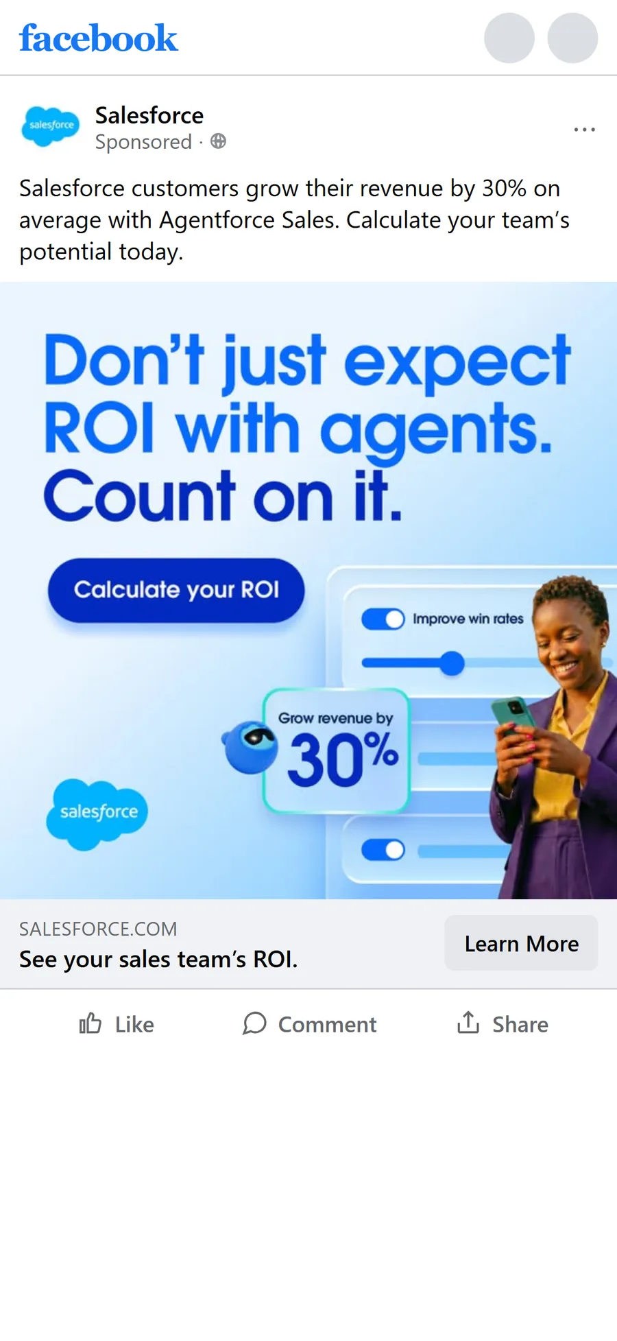 Salesforce — “See your sales team’s ROI.” (mobile)