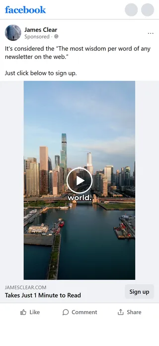 James Clear — "Takes Just 1 Minute to Read" video ad