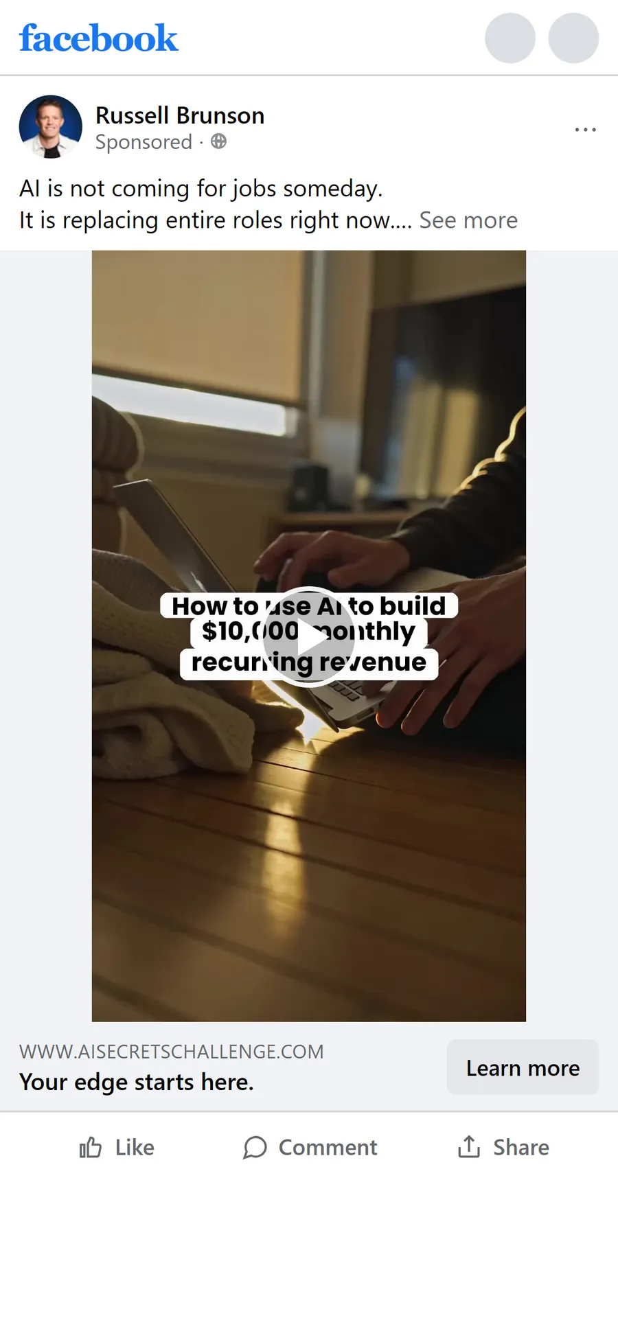 Marketing Secrets — "AI is not coming for jobs someday" video ad (mobile)