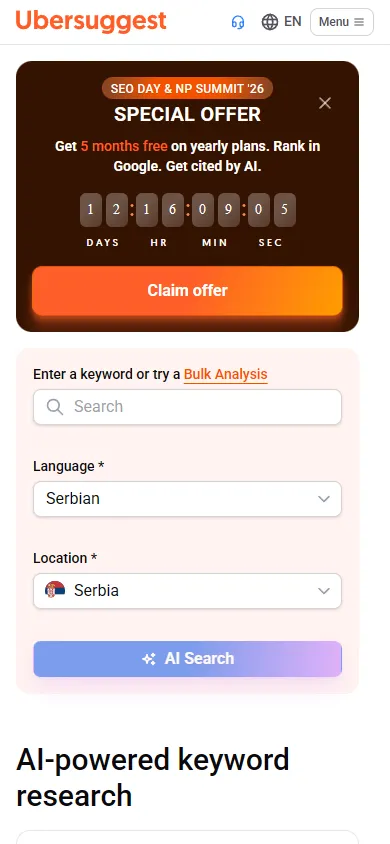 Ubersuggest — AI-powered keyword research (mobile)