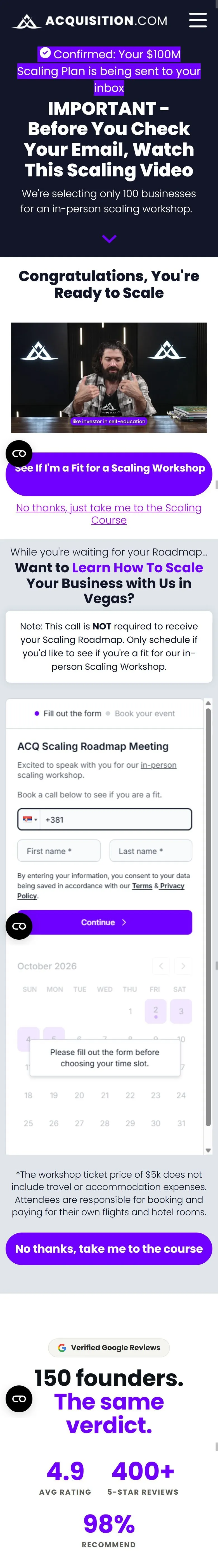Acquisition.com — "Before You Check Your Email" — the workshop pitch (mobile)