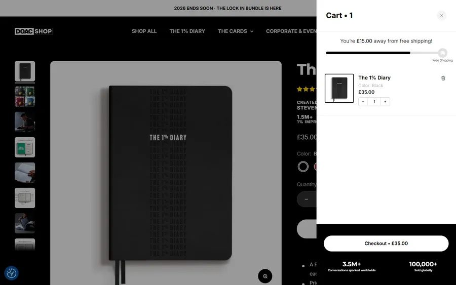 The Diary Of A CEO — “You’re £15.00 away from free shipping” (mobile)