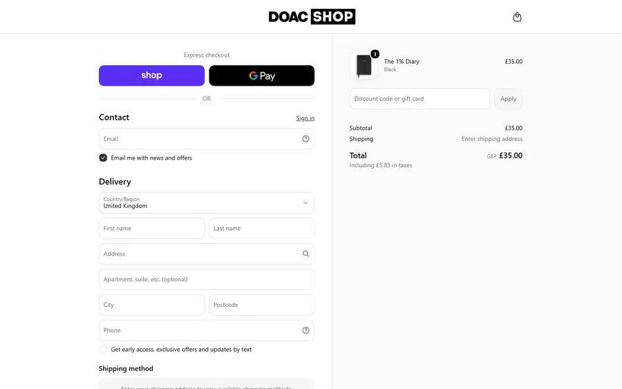 The Diary Of A CEO — Shopify checkout (mobile)