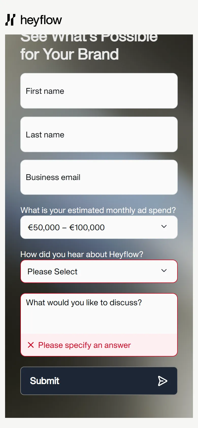 Heyflow — Contact Sales form fields (mobile)