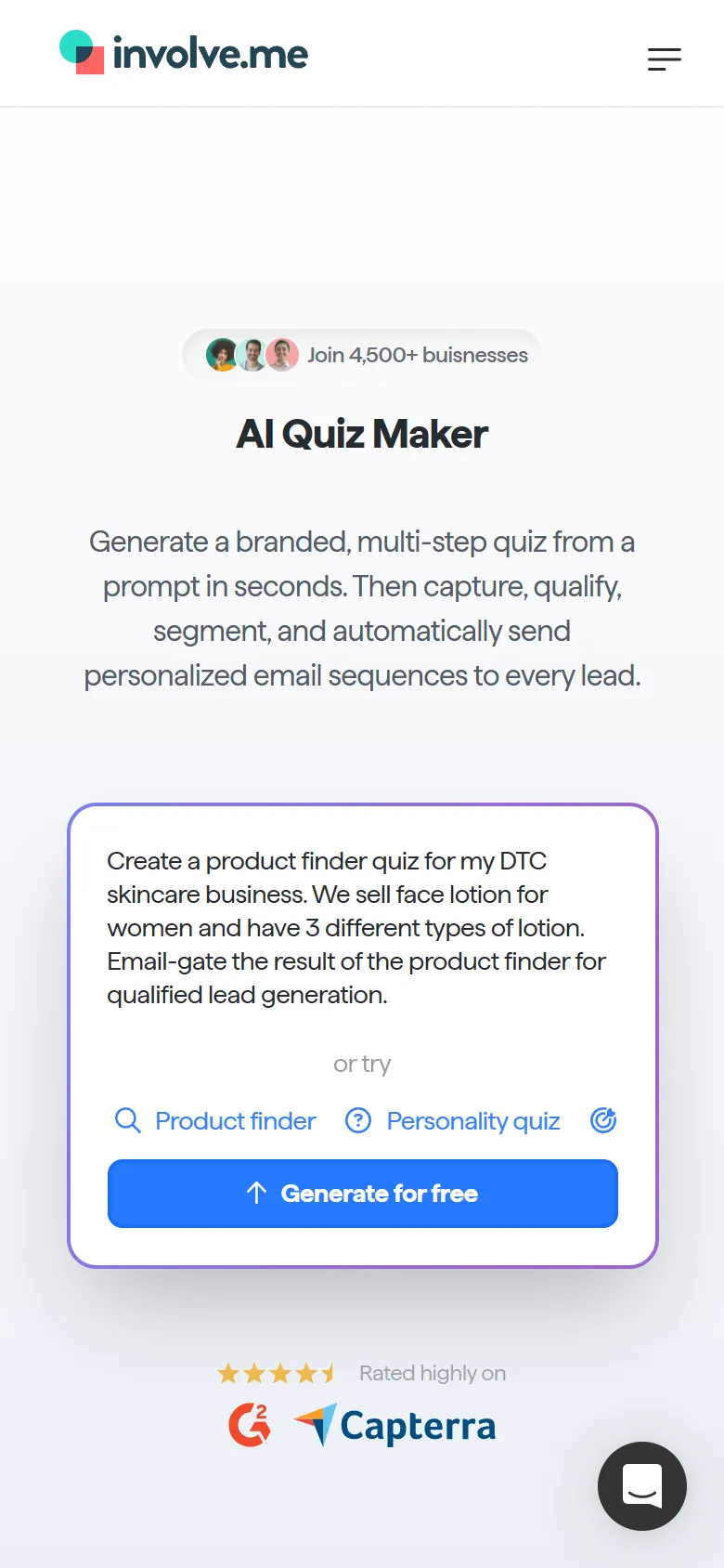 involve.me — Create with AI (it builds your funnel before you sign up) (screen 1)