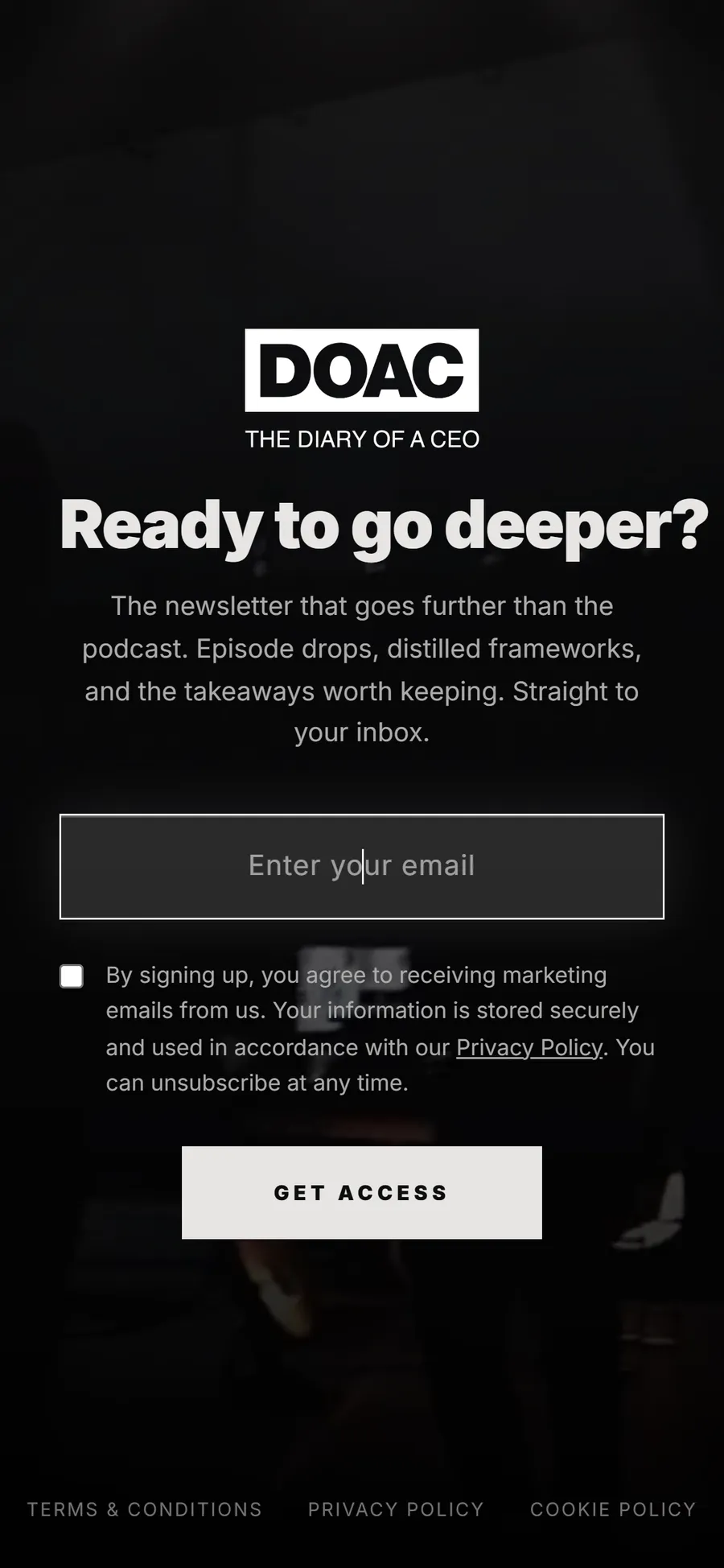 The Diary Of A CEO — DOAC: “Ready to go deeper?” (screen 1)