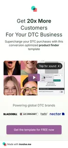 involve.me — Online-shop template page ("Get 20x More Customers For Your DTC Business")