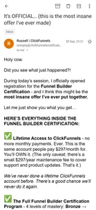 ClickFunnels — The offer emails: one price, a growing stack