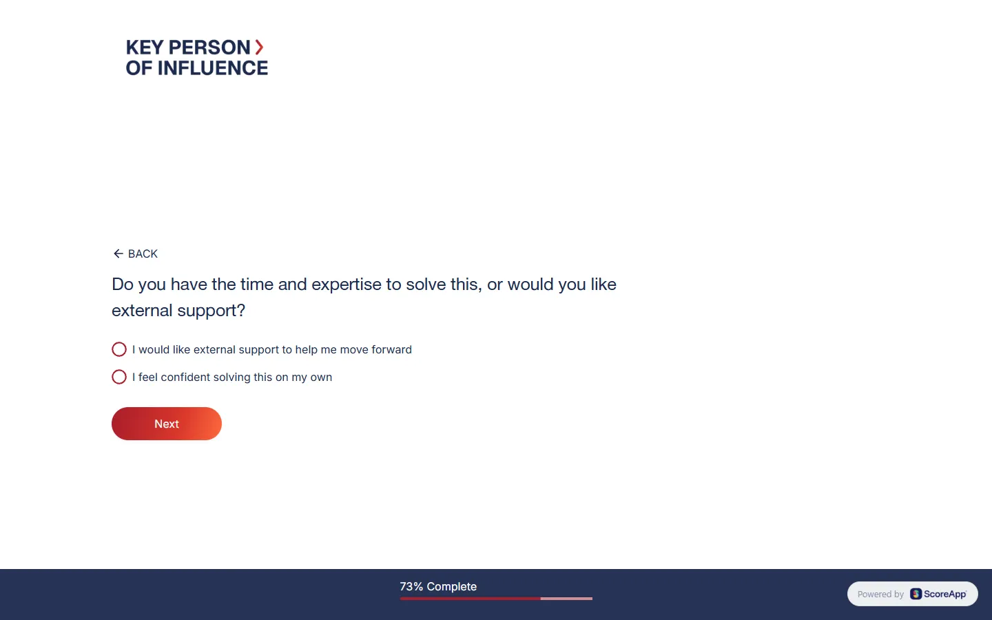 Dent Global — The scorecard: about thirty scored questions, then six that sort you (screen 6)
