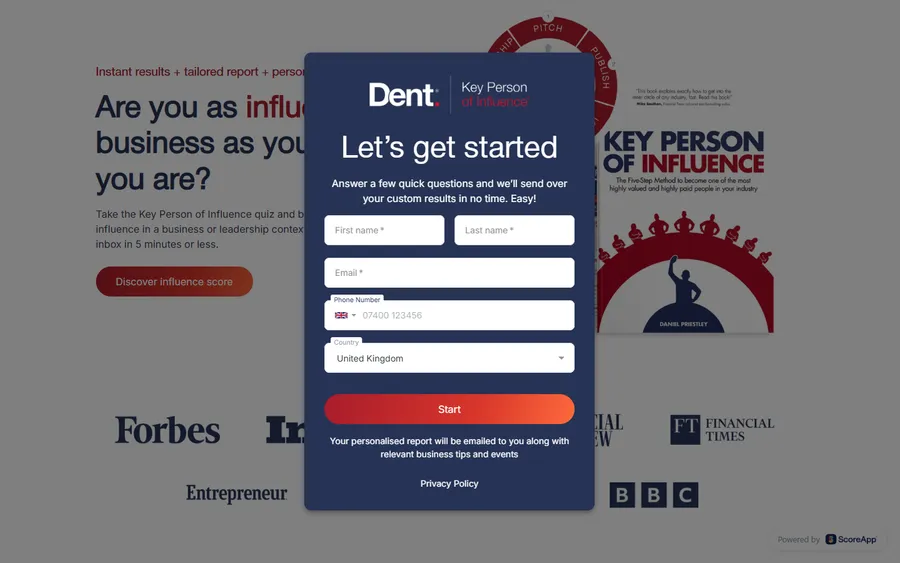 Dent Global — Contact form before the first question (mobile)