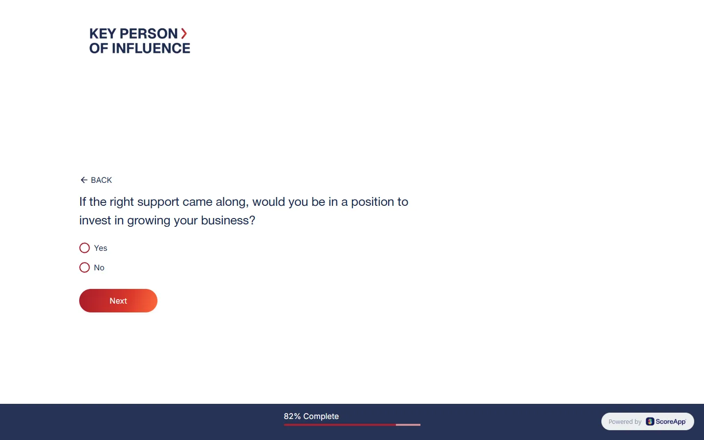 Dent Global — The scorecard: about thirty scored questions, then six that sort you (screen 10)