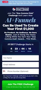 ClickFunnels — "AI + Funnels can be used to create your first $1,000" registration page