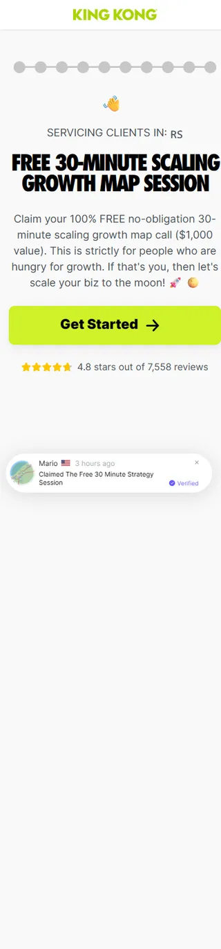 King Kong — "Free 30-Minute Scaling Growth Map Session"