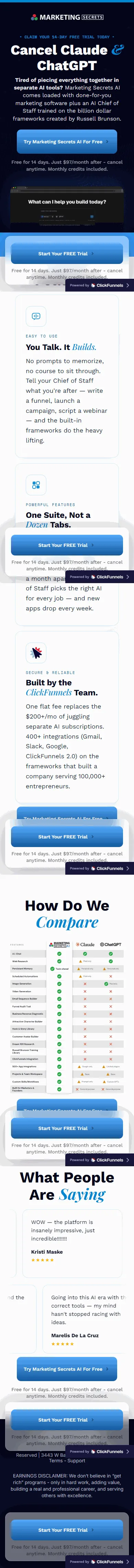 Marketing Secrets — "Cancel Claude & ChatGPT", Marketing Secrets AI sign-up (mobile)