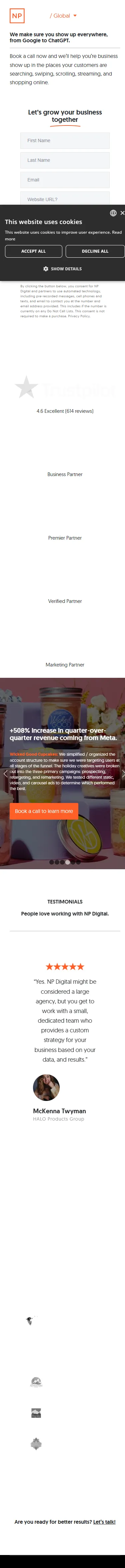 NP Digital — "We make sure you show up everywhere, from Google to ChatGPT" (mobile)