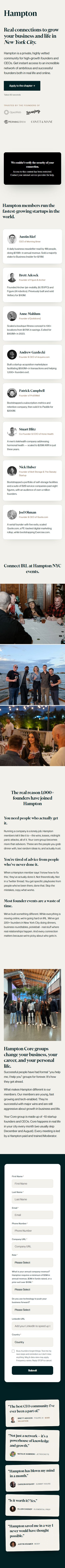 Hampton — "Real connections to grow your business and life in New York City." (mobile)