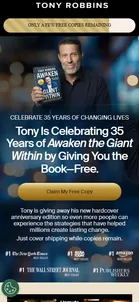 Tony Robbins — "Tony Is Celebrating 35 Years of Awaken the Giant Within by Giving You the Book—Free."