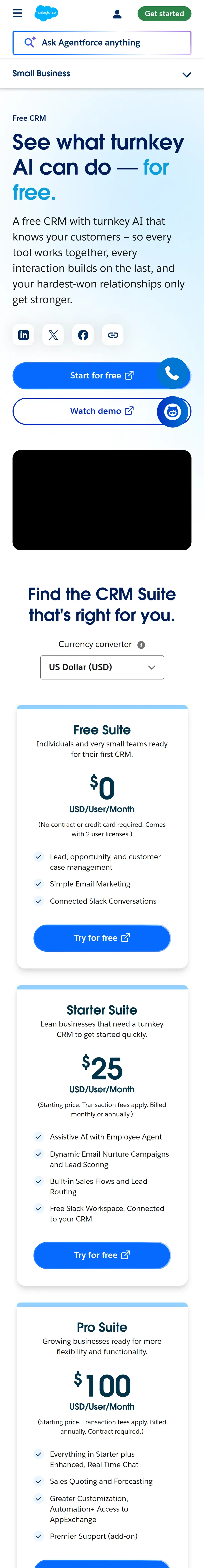 Salesforce — “See what turnkey AI can do — for free.” (mobile)