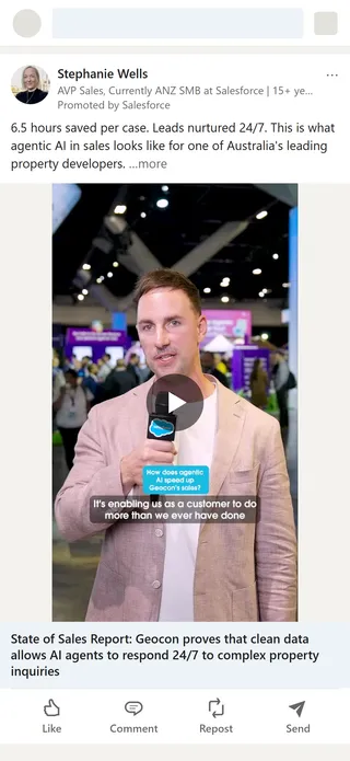Salesforce — LinkedIn: a sales leader’s own post, boosted
