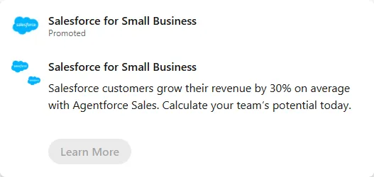 Salesforce — LinkedIn: the same promise, to two audiences (screen 2)