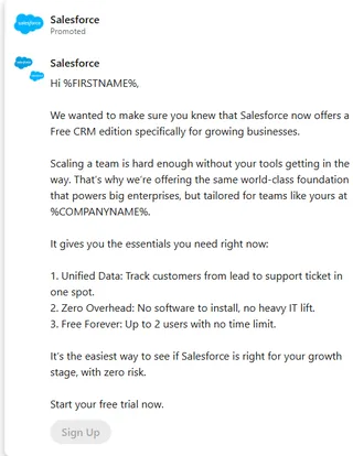 Salesforce — “Free Forever… Start your free trial now.”