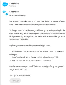 Salesforce — “Free Forever… Start your free trial now.”