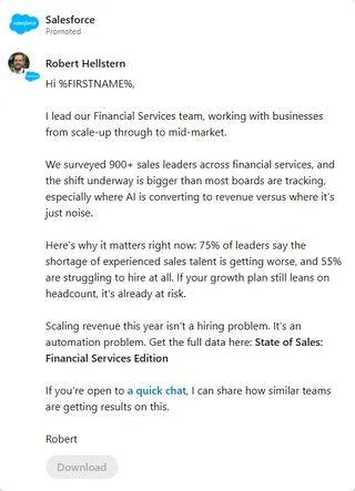 Salesforce — LinkedIn: an InMail signed by a salesperson