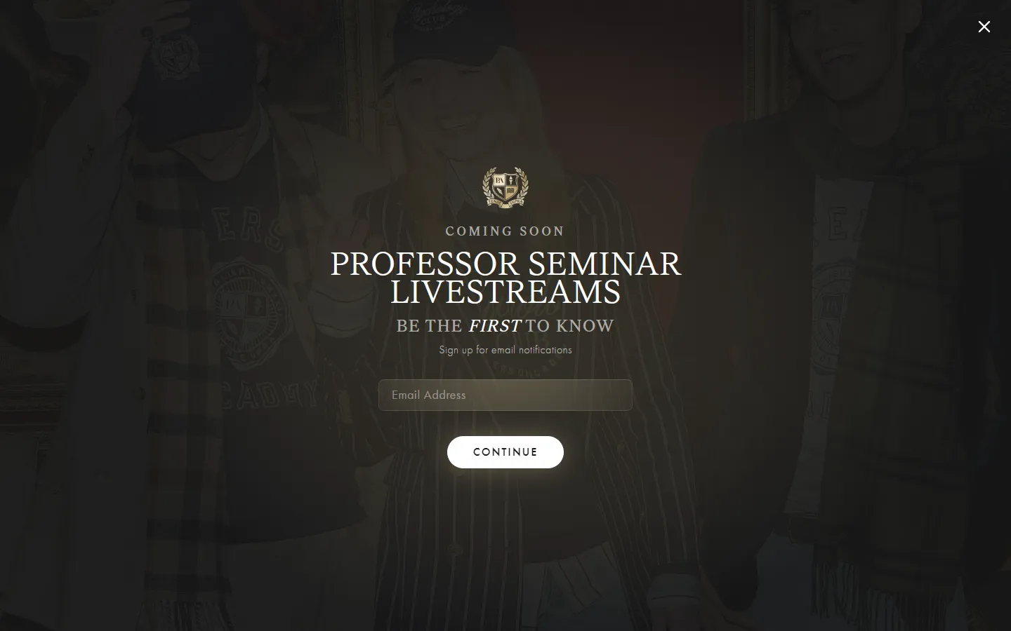 Peterson Academy — “Professor Seminar Livestreams – coming soon” (screen 1)