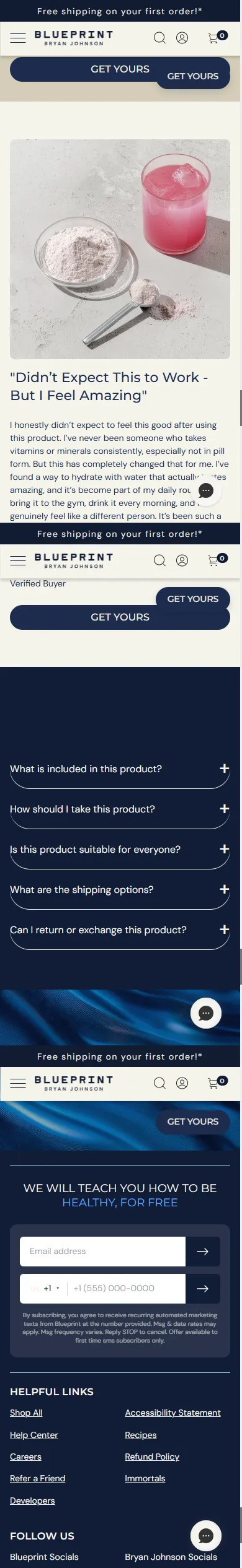 Blueprint — 30-second protocol, testimonial and FAQ (mobile)