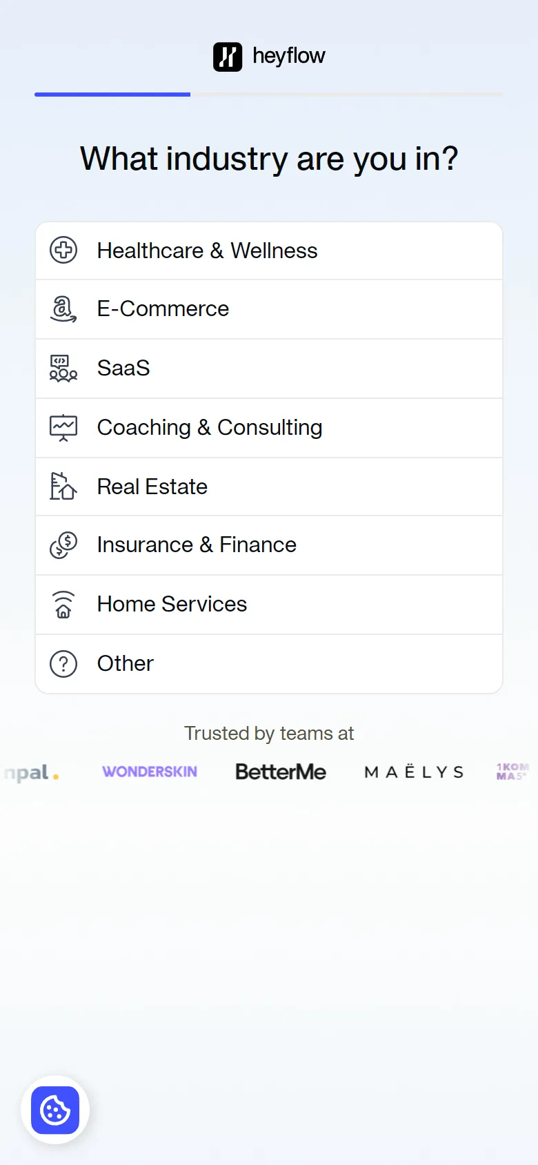 Heyflow — "1-min eligibility check" (9 screens) (screen 3)