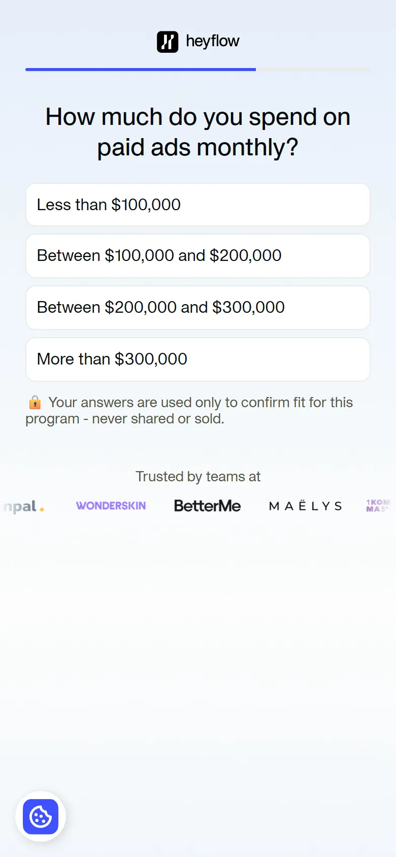 Heyflow — "1-min eligibility check" (9 screens) (screen 5)