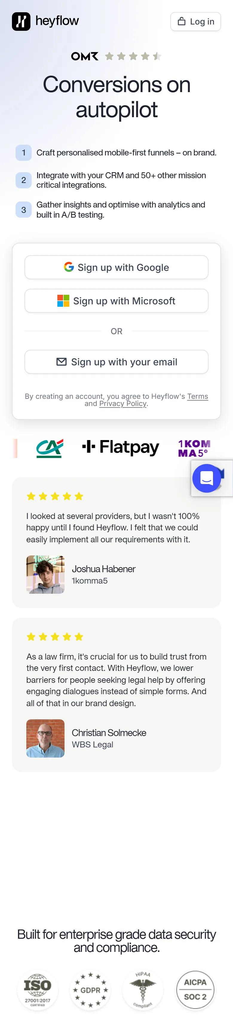 Heyflow — Trial signup (app.heyflow.com/signup) (mobile)