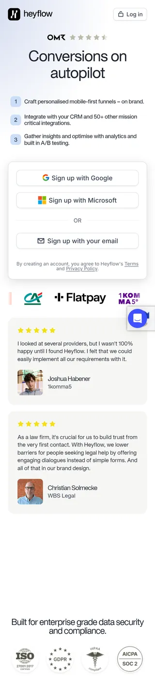 Heyflow — Trial signup (app.heyflow.com/signup)