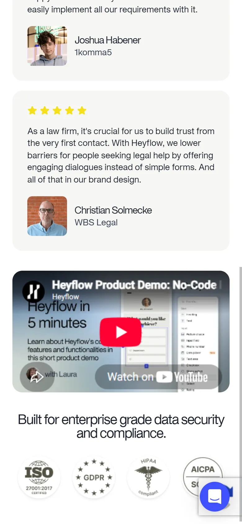 Heyflow — Trial signup — product demo embed (mobile)