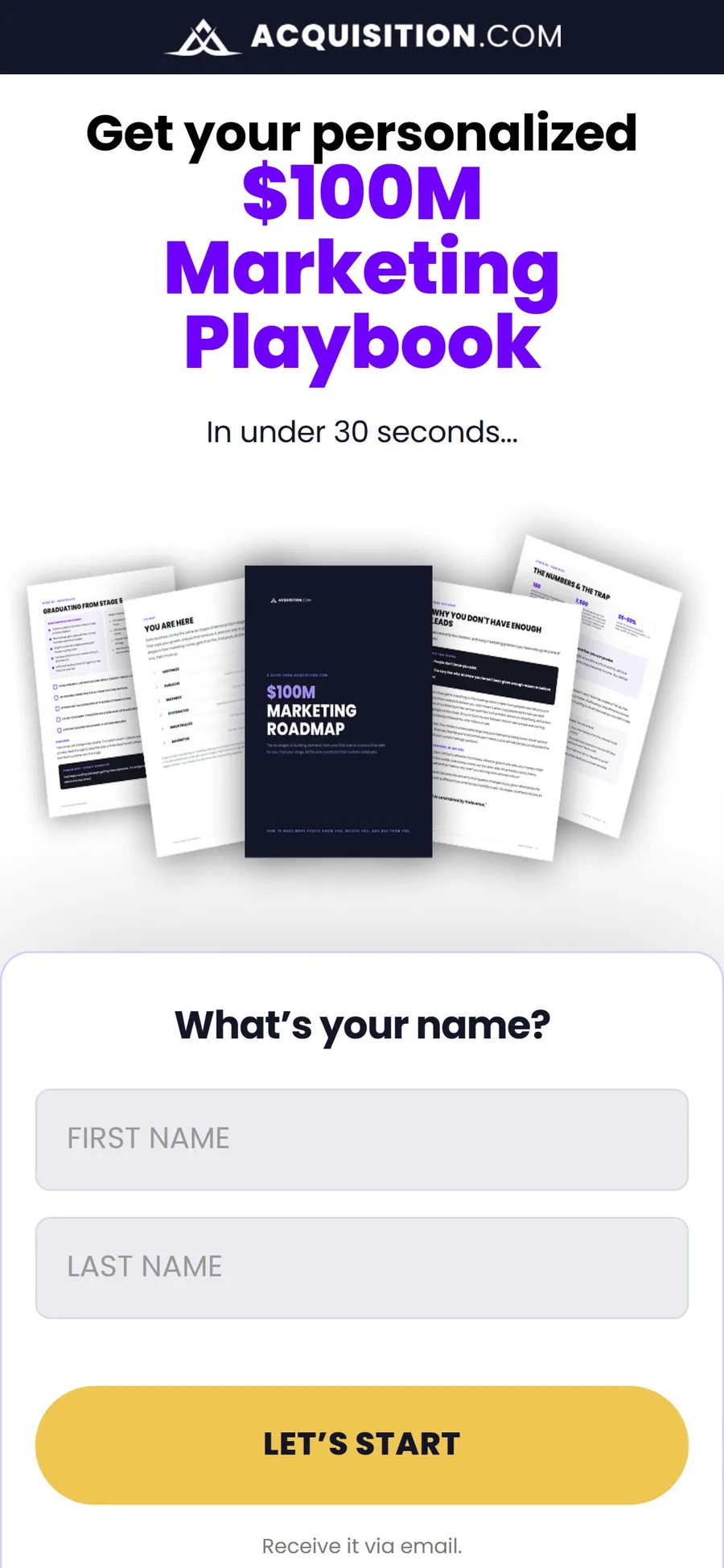 Acquisition.com — Marketing Roadmap wizard (screen 1)
