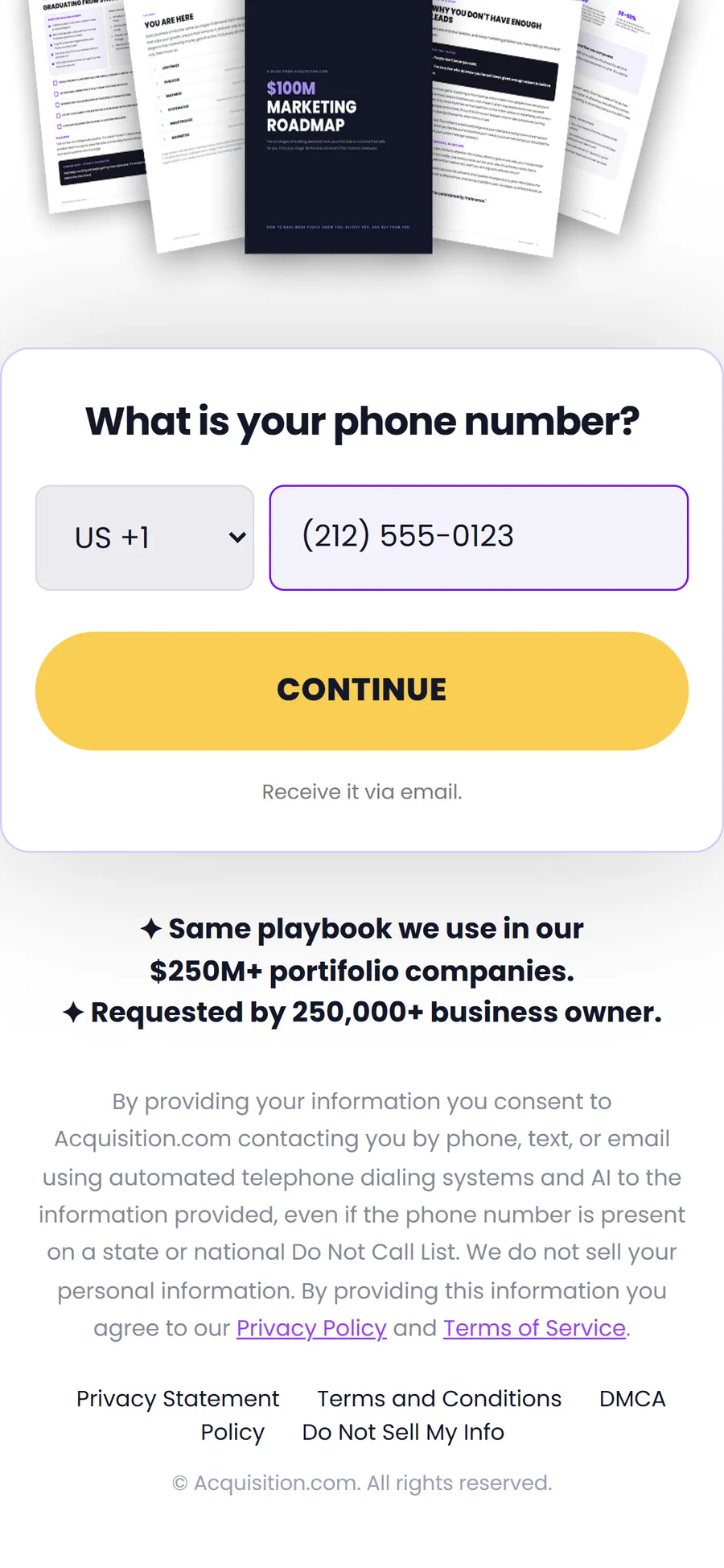 Acquisition.com — Marketing Roadmap wizard (screen 2)