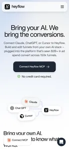 Heyflow — MCP feature page ("Bring your AI. We bring the conversions.")