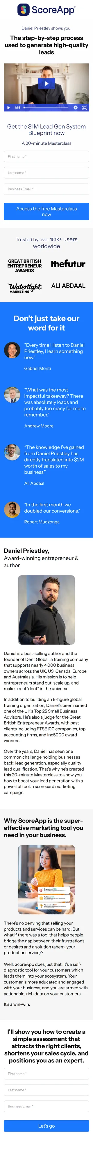 ScoreApp — "Get the $1M Lead Gen System Blueprint" opt-in page