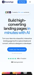 ScoreApp — "Build high-converting landing pages in minutes with AI"
