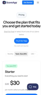 ScoreApp — Pricing, with "Find my plan"
