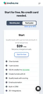 involve.me — Pricing (Start $29 · Grow $69 · Scale $139 · Enterprise from $499)