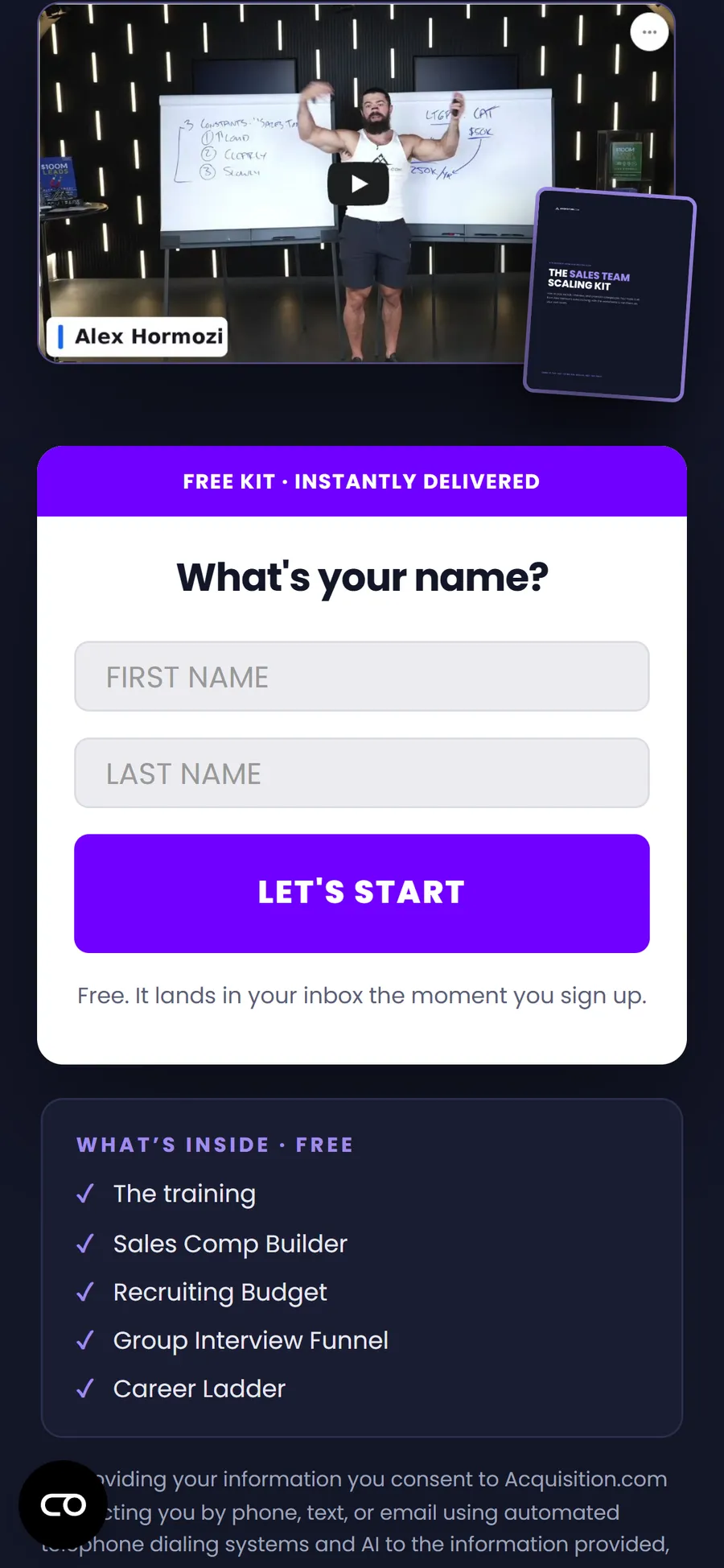 Acquisition.com — Four-screen kit form (screen 1)