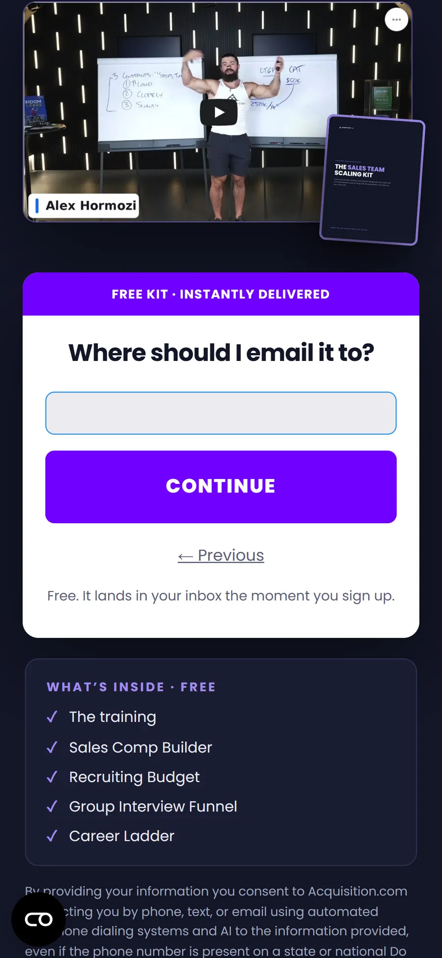 Acquisition.com — Four-screen kit form (screen 3)