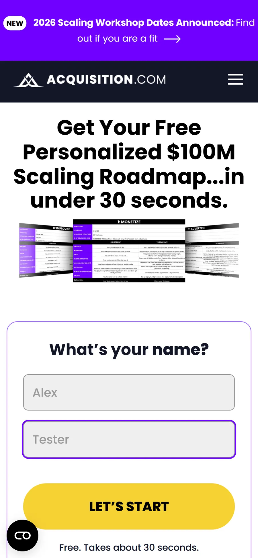 Acquisition.com — Personalised-roadmap quiz (six screens) (screen 2)