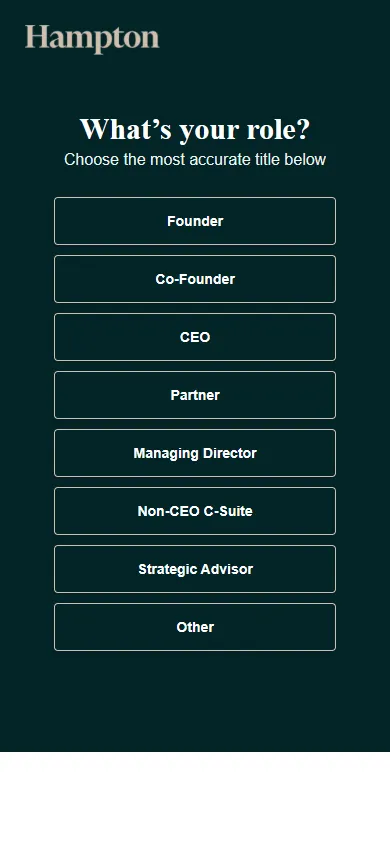 Hampton — Five questions, then contact details (screen 2)