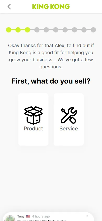 King Kong — "Free 30-Minute Scaling Growth Map Session" (screen 4)