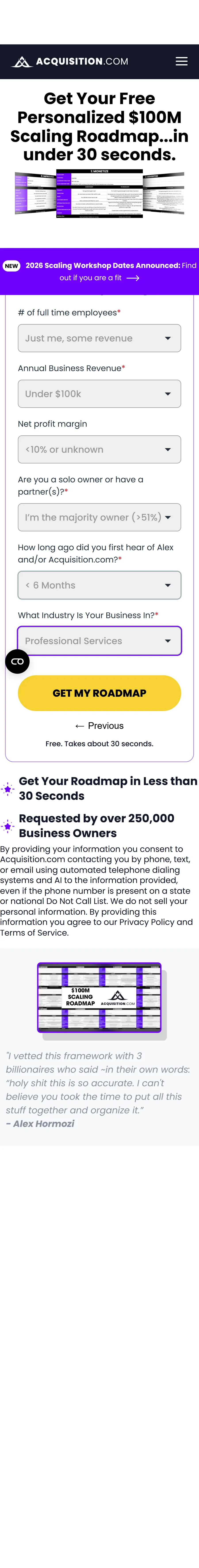 Acquisition.com — Personalised-roadmap quiz (six screens) (screen 6)