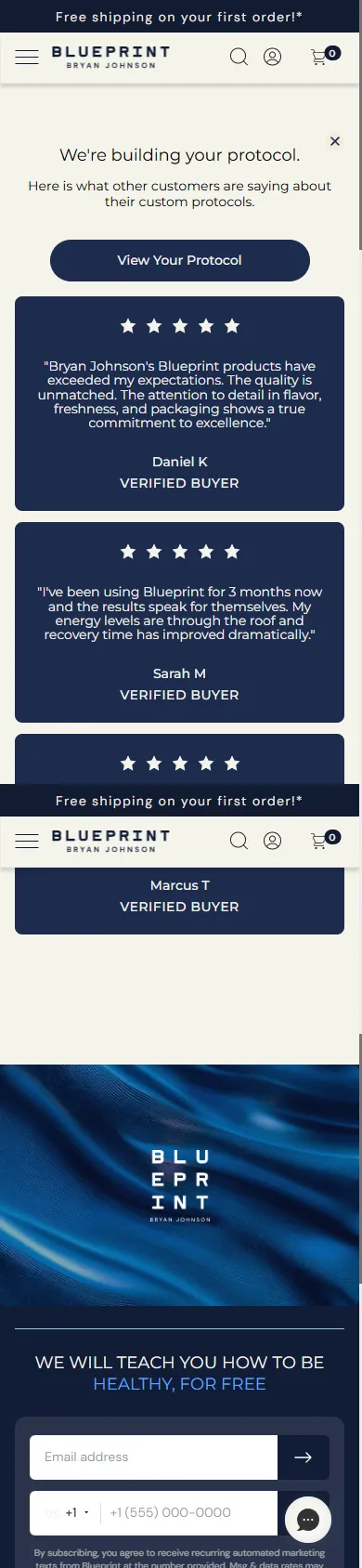 Blueprint — "We're building your protocol." (mobile)