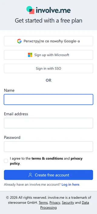 involve.me — Free sign-up page